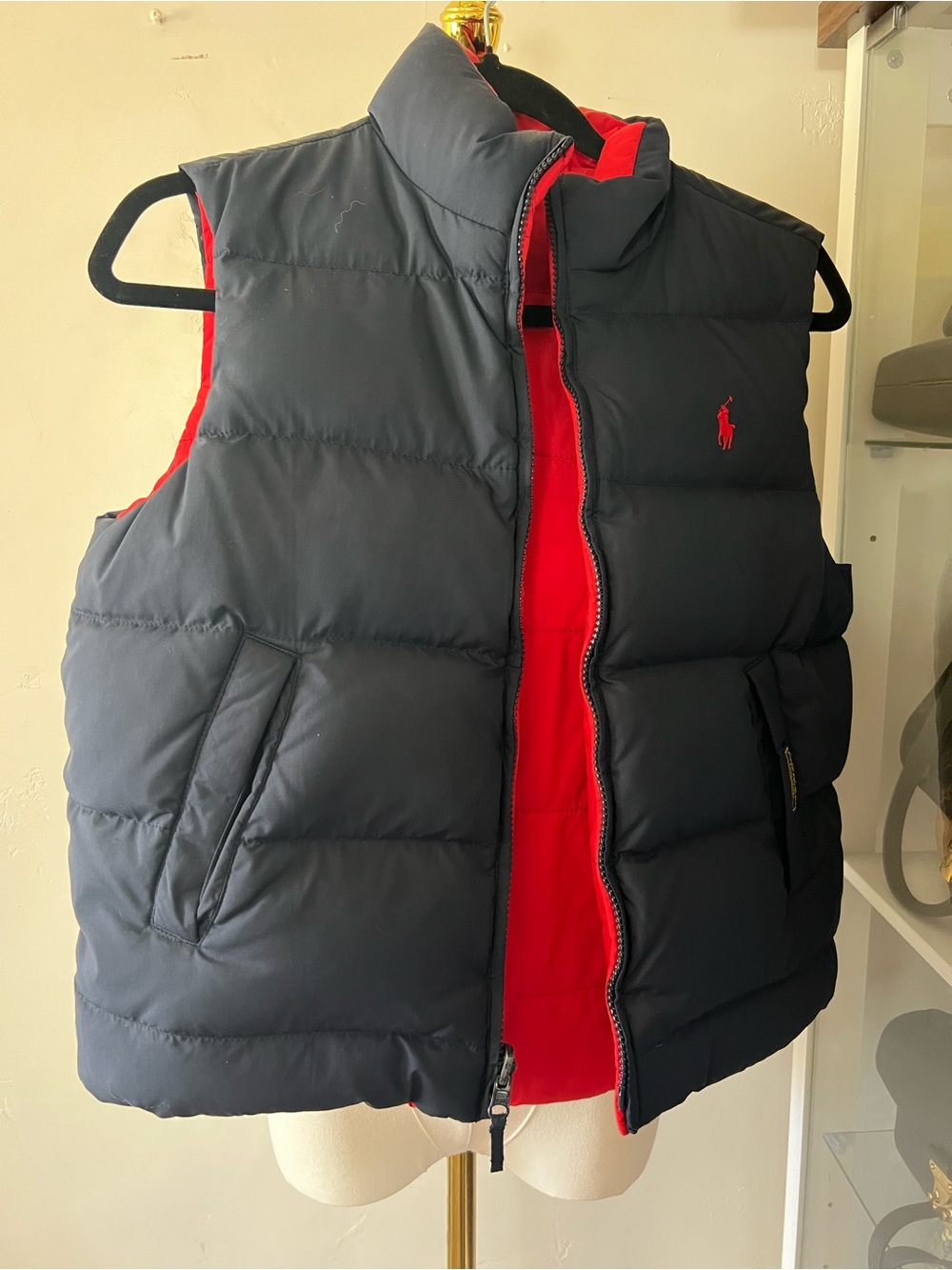 Ralph Lauren Navy Puff Reversible Vest with Red Interior